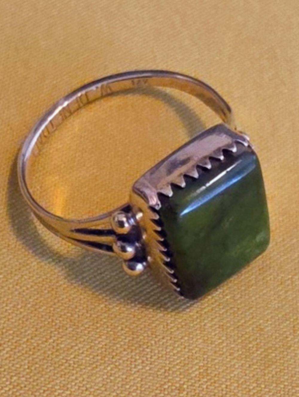 14 CT & Jade Navajo Ring Made By Navajo Silversmith Will Denetdale - AS: 7.75